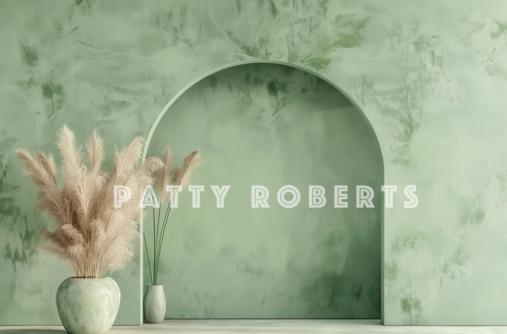 Kate Retro Boho Green Arch Wall Backdrop Designed by Patty Robert