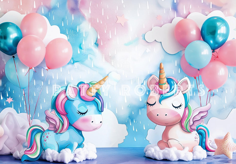 Fantasy Cartoon Kleurrijke Ballon Eenhoorn Graffiti Muur Foto Achtergrond Ontworpen door Patty Robert.