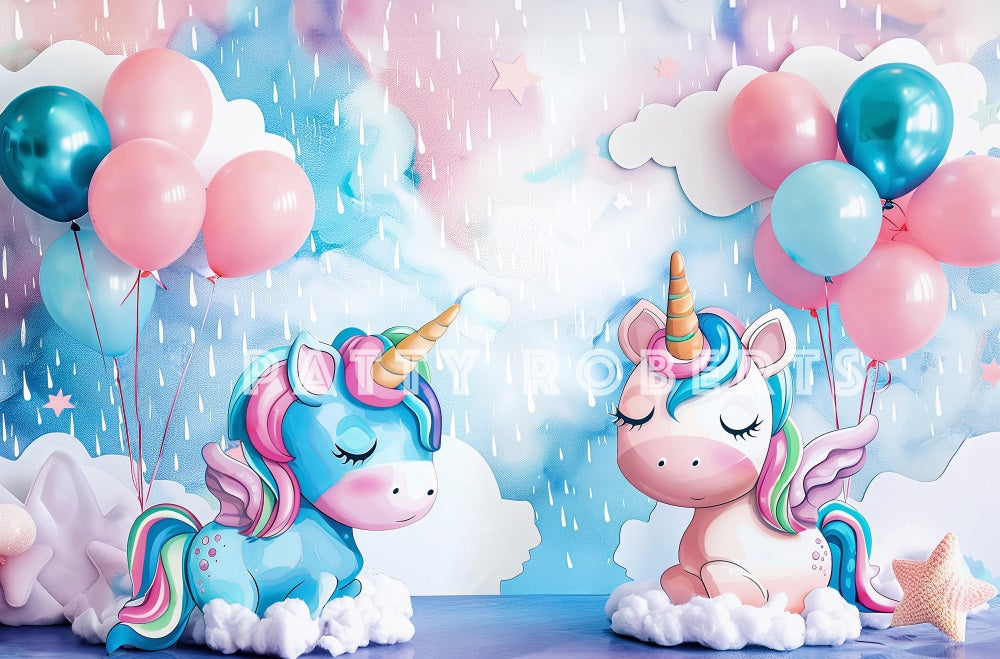 Fantasy Cartoon Kleurrijke Ballon Eenhoorn Graffiti Muur Foto Achtergrond Ontworpen door Patty Robert.