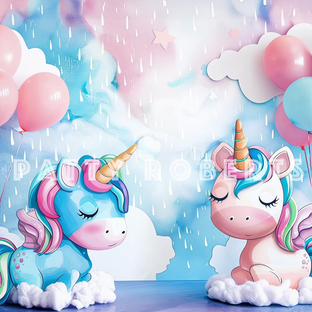 Fantasy Cartoon Kleurrijke Ballon Eenhoorn Graffiti Muur Foto Achtergrond Ontworpen door Patty Robert.