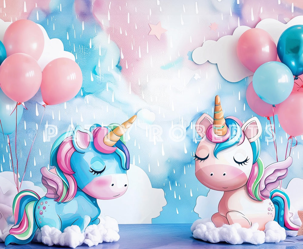 Fantasy Cartoon Kleurrijke Ballon Eenhoorn Graffiti Muur Foto Achtergrond Ontworpen door Patty Robert.