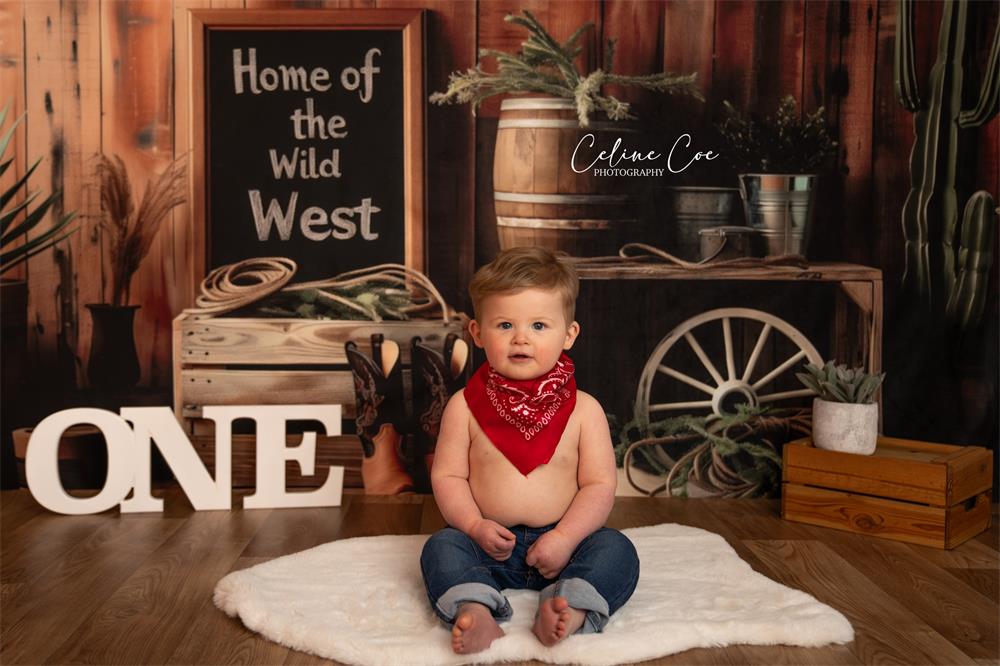 Sfondo murale Wild West Cowboy Marrone in Stile Retrò Progettato da Patty Robert