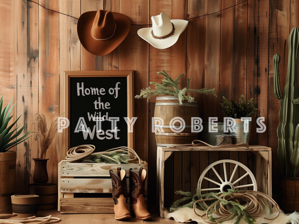 Sfondo murale Wild West Cowboy Marrone in Stile Retrò Progettato da Patty Robert