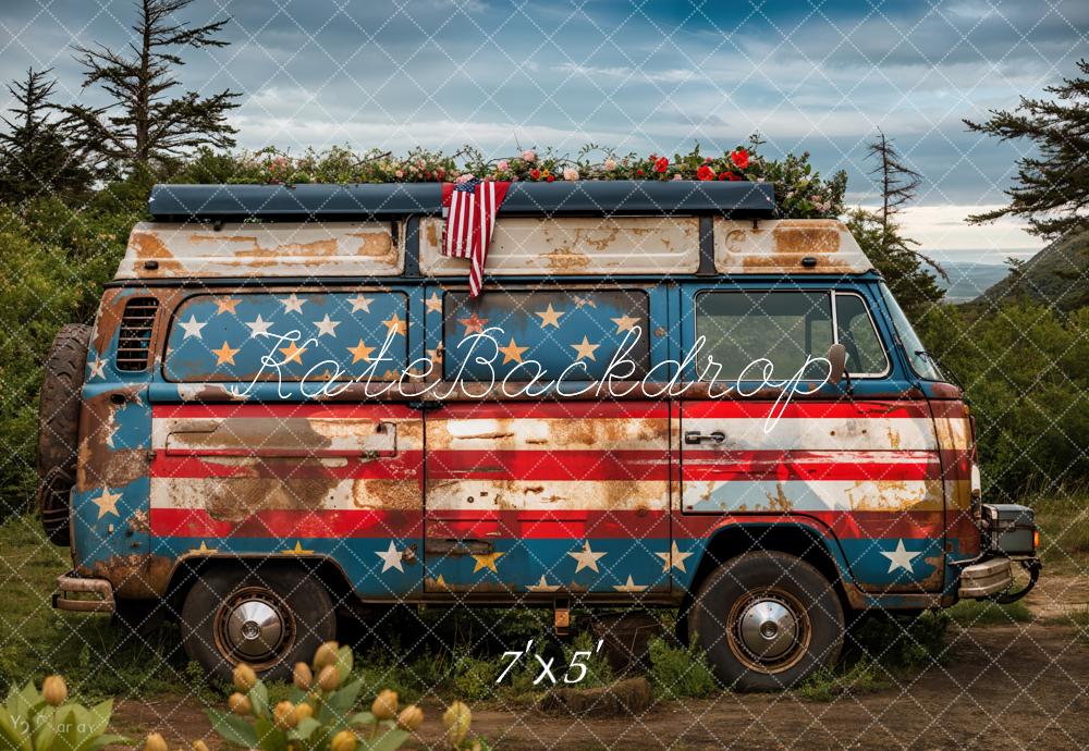 Kate Summer Independence Day Outdoor Forest Flower Broken Car Backdrop Designed by Emetselch