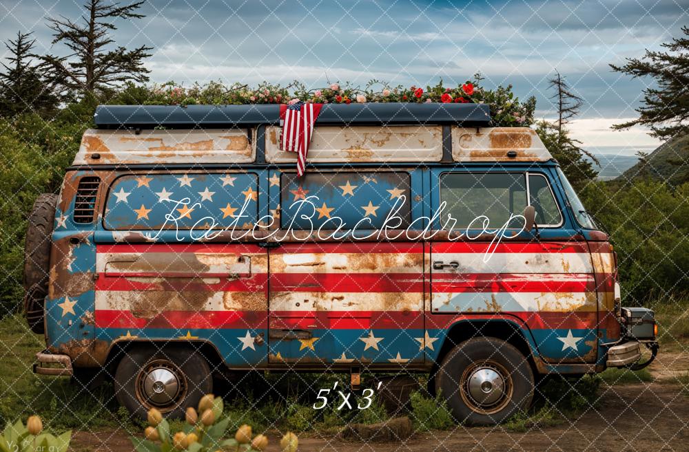 Kate Summer Independence Day Outdoor Forest Flower Broken Car Backdrop Designed by Emetselch