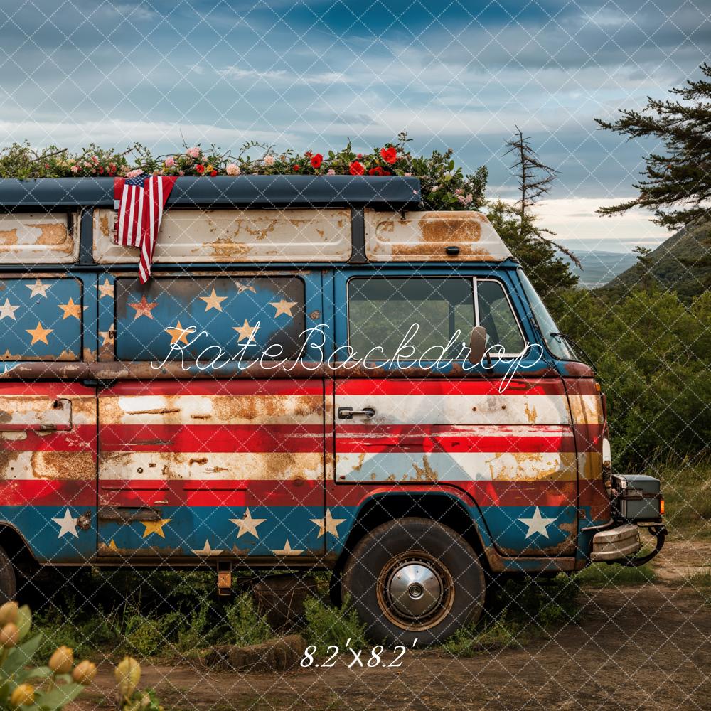 Kate Summer Independence Day Outdoor Forest Flower Broken Car Backdrop Designed by Emetselch