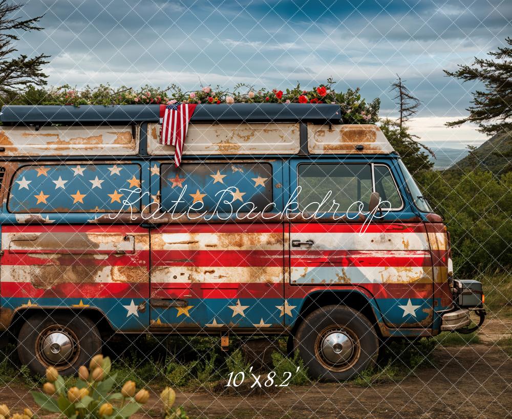 Kate Summer Independence Day Outdoor Forest Flower Broken Car Backdrop Designed by Emetselch