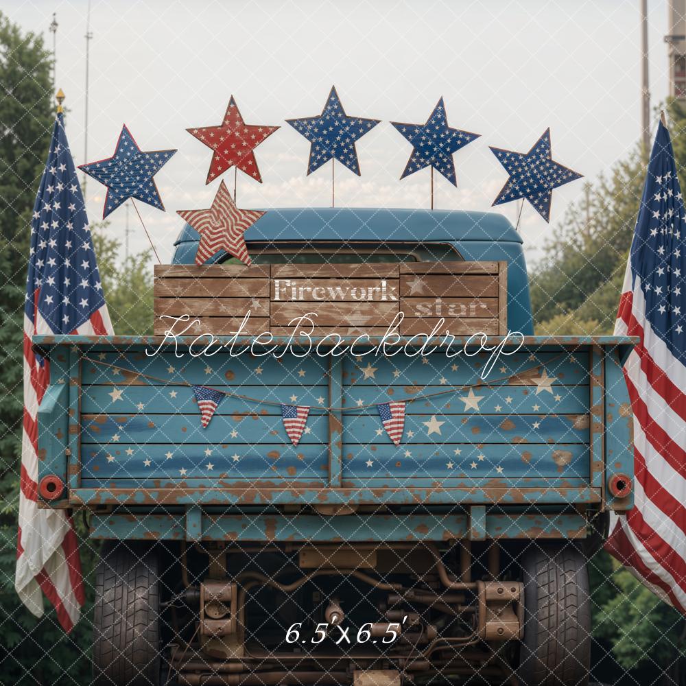 Kate Independence Day Outdoor Forest Star Blue Truck Backdrop Designed by Emetselch