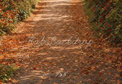 Kate Autumn Fallen Leaves Red Flower Path Floor Printed Backdrop Designed by Kate Image