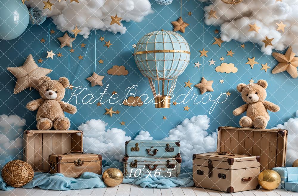 SALE Kate Birthday Hot Air Balloon Teddy Bear Star Cloud Backdrop Designed by Emetselch