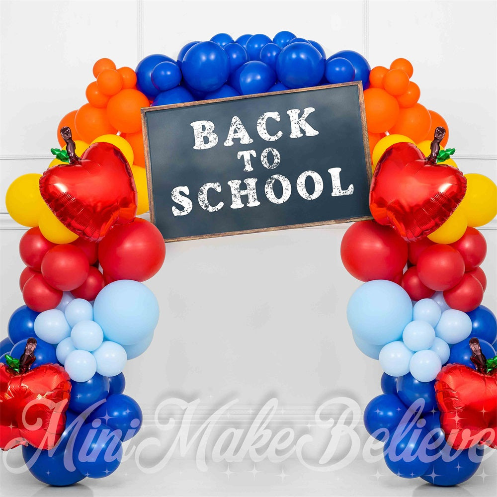 Kate Back to School Colorful Balloon Arch White Wall Backdrop Designed by Mini MakeBelieve