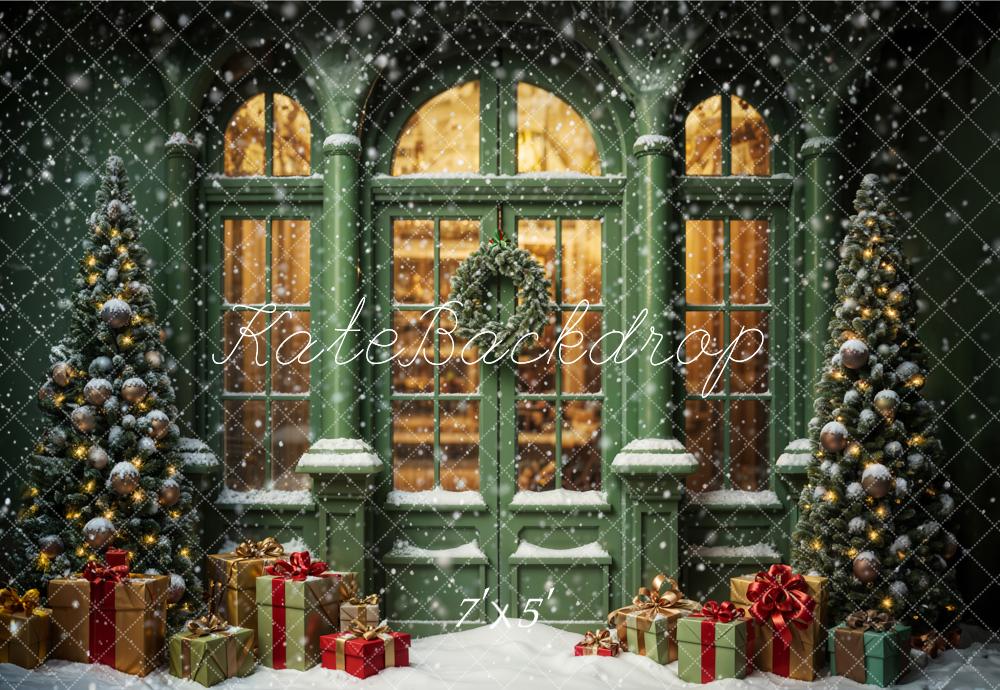 Kate Christmas Street Gift Dark Green Retro Arch House Backdrop Designed by Emetselch