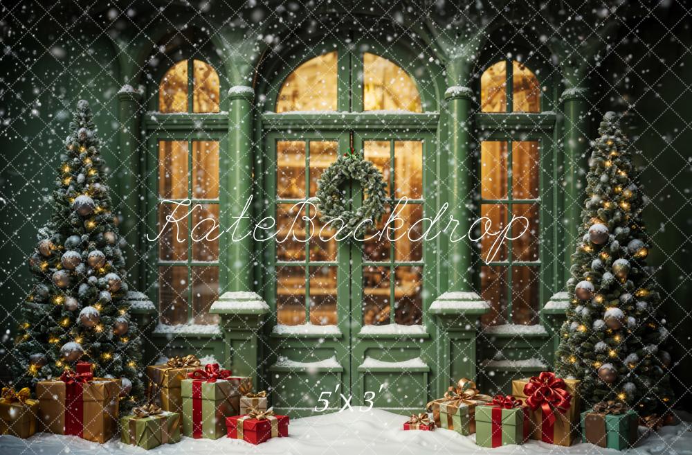 Kate Christmas Street Gift Dark Green Retro Arch House Backdrop Designed by Emetselch