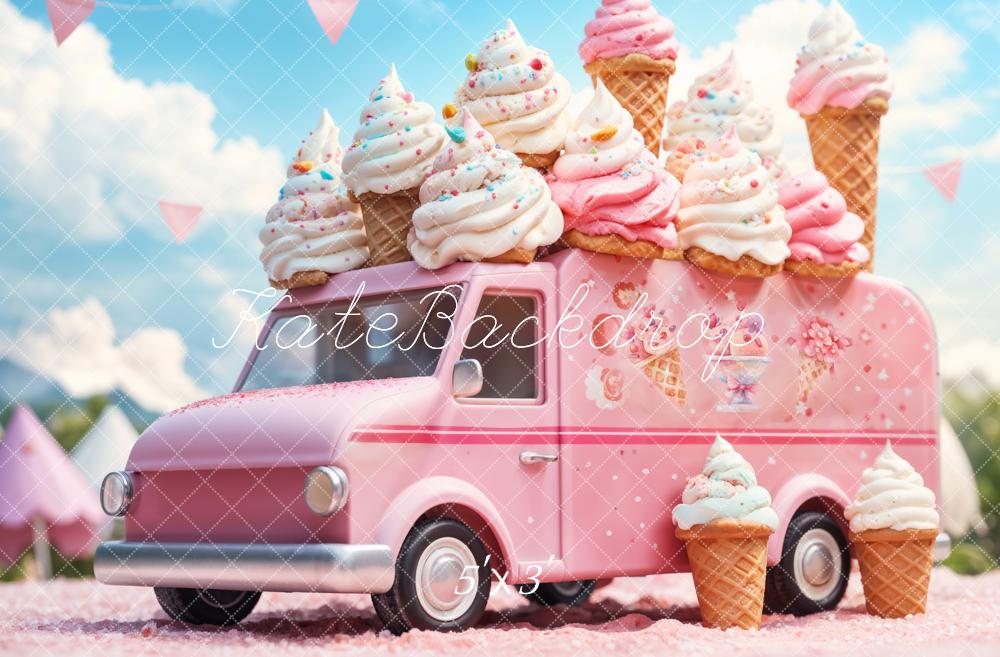 Kate Fantasy Doll Cartoon Pink Ice Cream Truck Backdrop Designed by Emetselch