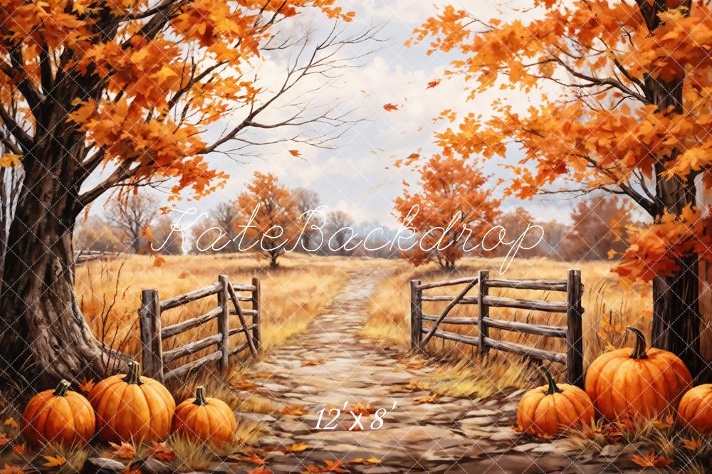 Kate Autumn Maple Leaves Forest Pumpkin Field Path Backdrop Designed by GQ