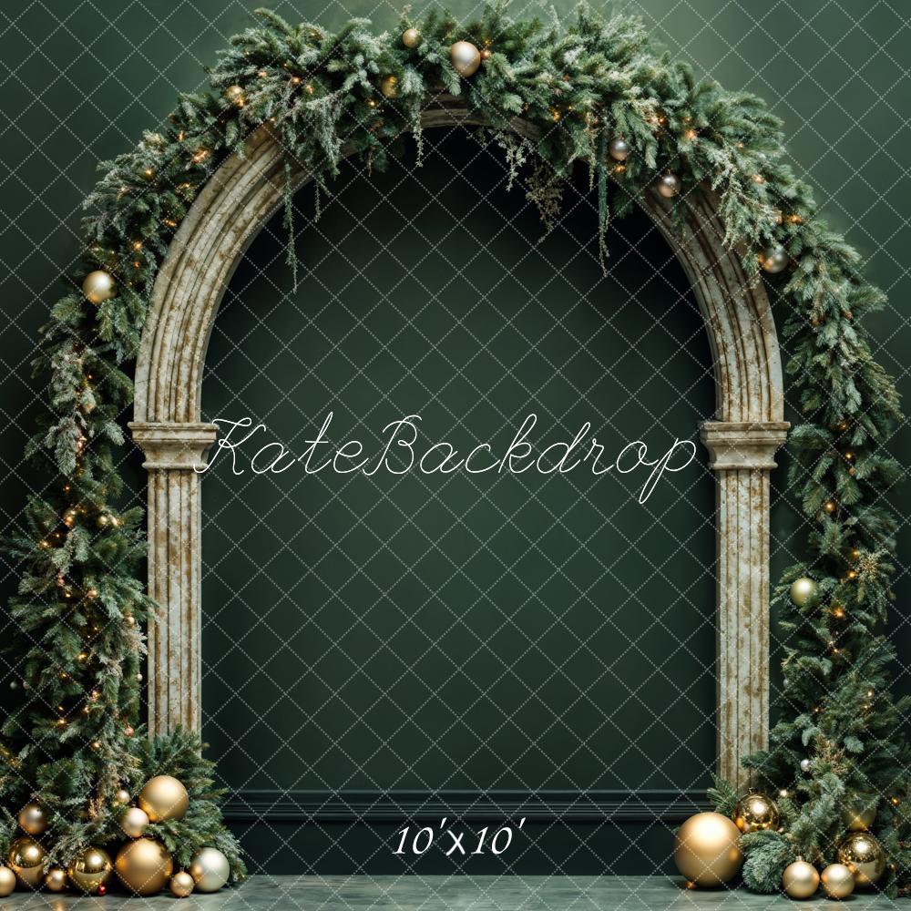 Kate Christmas Dark Green Arch Wall Backdrop Designed by Emetselch