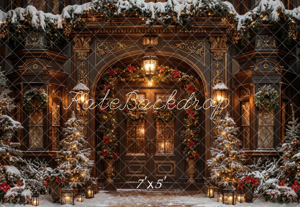 Kate Winter Christmas Dark Brown Vintage Grand Arched Door Backdrop Designed by Chain Photography