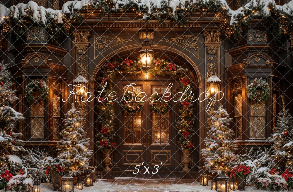 Kate Winter Christmas Dark Brown Vintage Grand Arched Door Backdrop Designed by Chain Photography