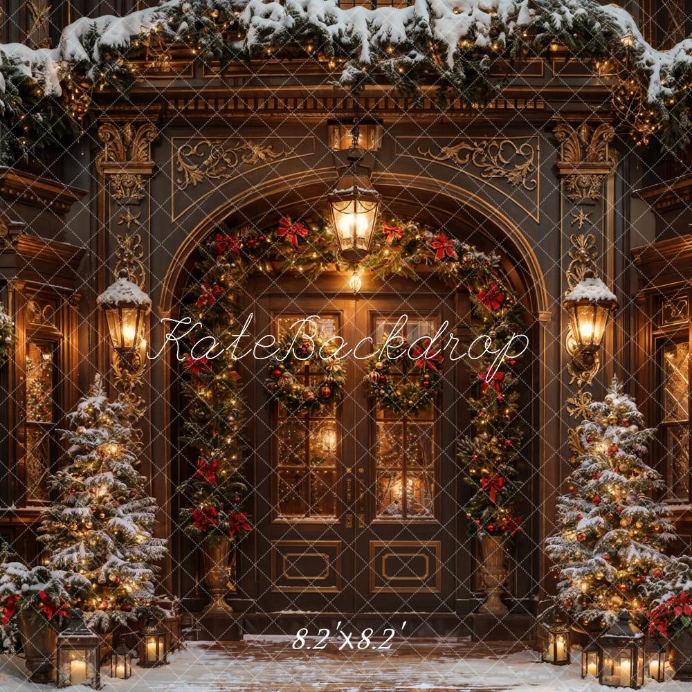 Kate Winter Christmas Dark Brown Vintage Grand Arched Door Backdrop Designed by Chain Photography