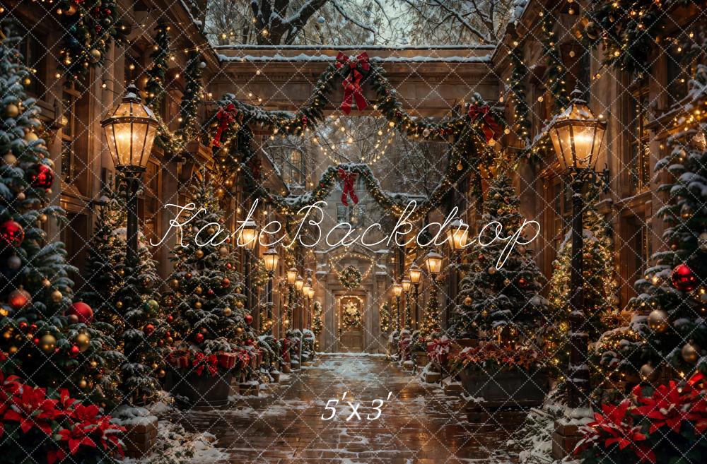 Kate Outdoor Forest Christmas Night Street Backdrop Designed by Chain Photography