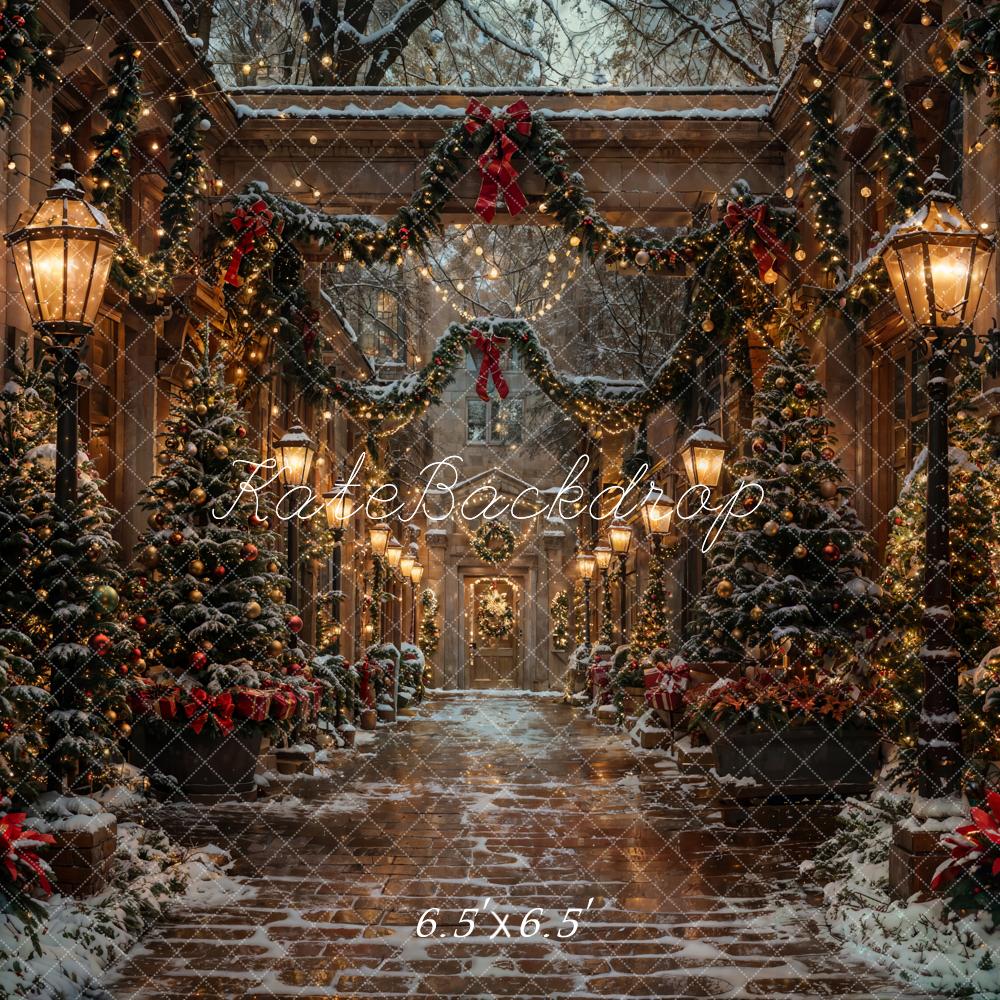 Kate Outdoor Forest Christmas Night Street Backdrop Designed by Chain Photography