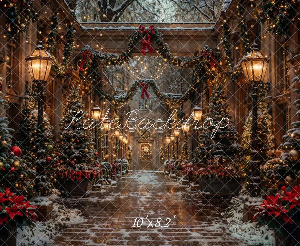 Kate Outdoor Forest Christmas Night Street Backdrop Designed by Chain Photography