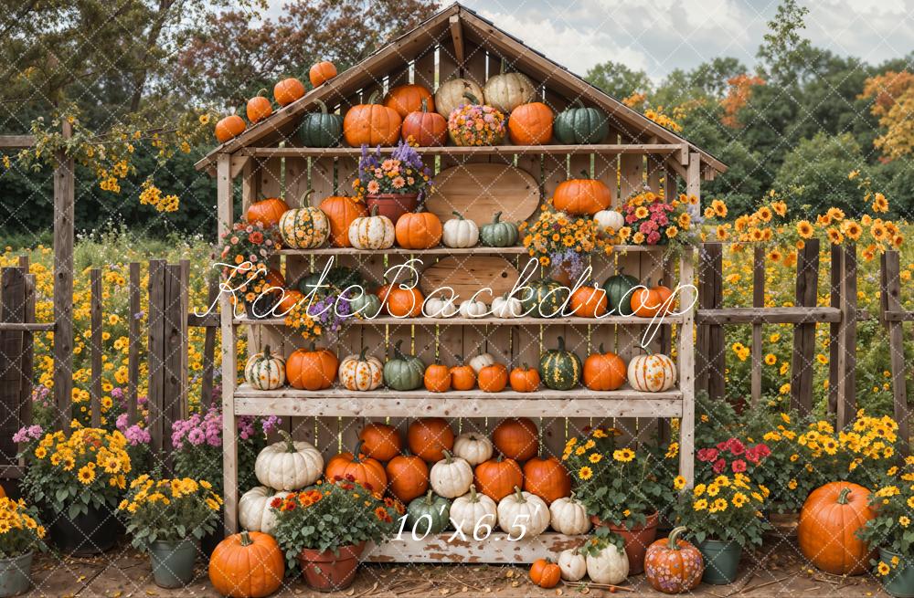 Kate Autumn Fine Art Flower Colorful Pumpkin Farm Backdrop Designed by Emetselch