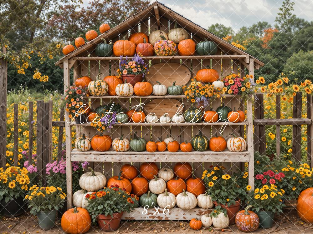 Kate Autumn Fine Art Flower Colorful Pumpkin Farm Backdrop Designed by Emetselch