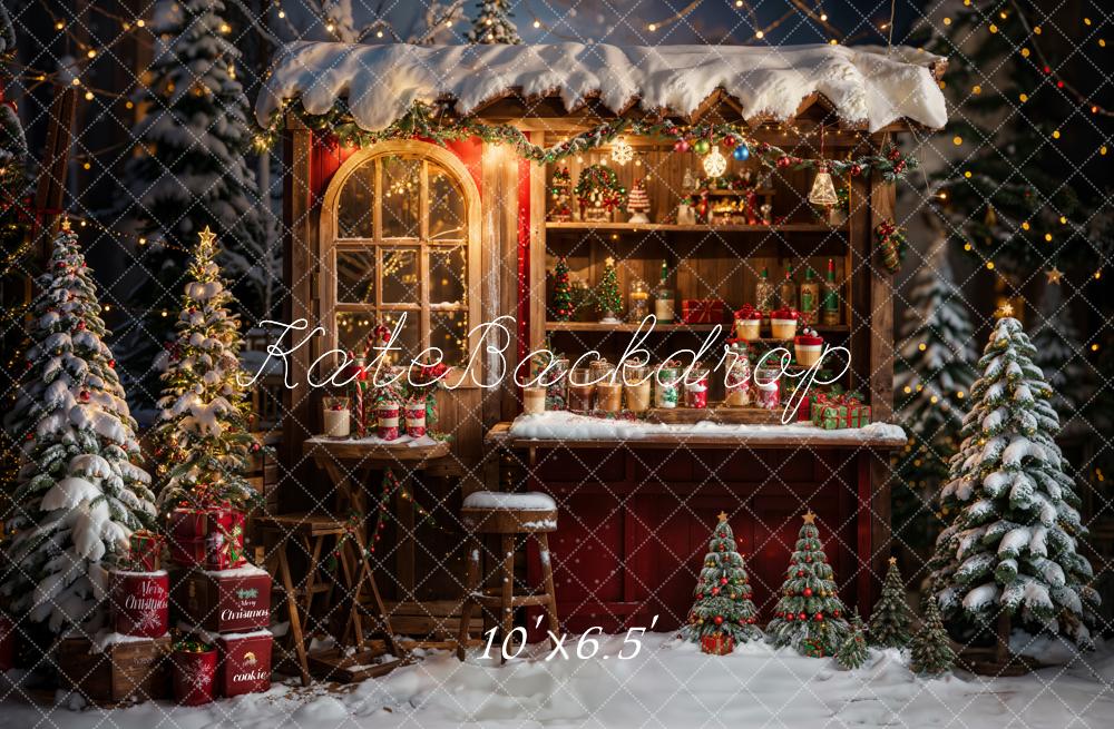 Kate Christmas Tree Snowy Hot Cocoa Booths Backdrop Designed by Emetselch