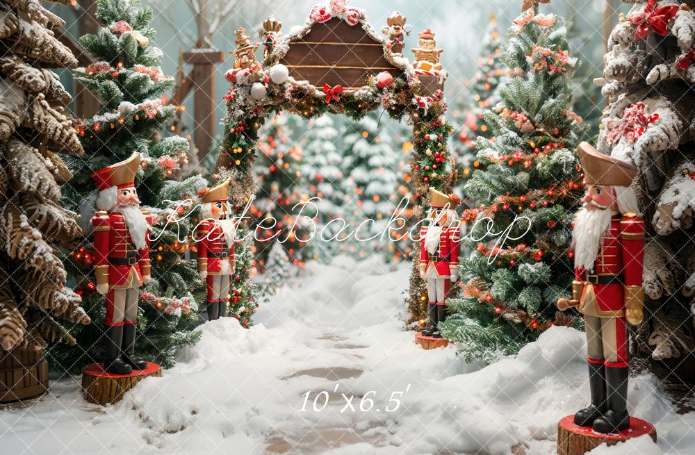 Kate Winter Outdoor Forest White Snow Nutcracker Backdrop Designed by Emetselch