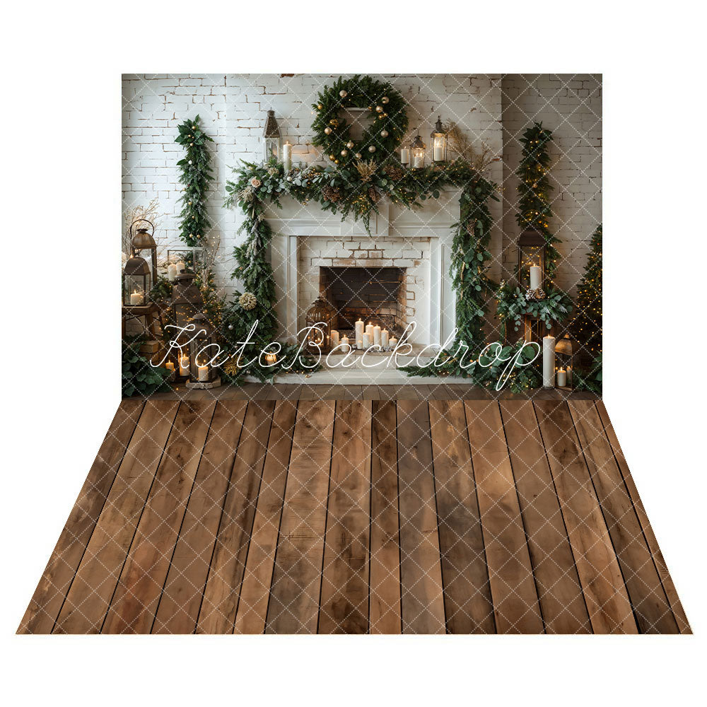 Rustic Cozy Holiday Brick Wall Backdrop