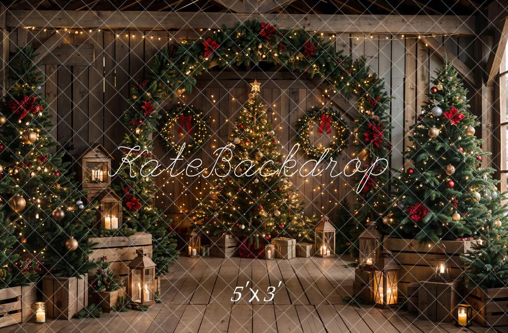 Kate Christmas Night Dark Brown Wooden Arched Barn Door Backdrop Designed by Chain Photography