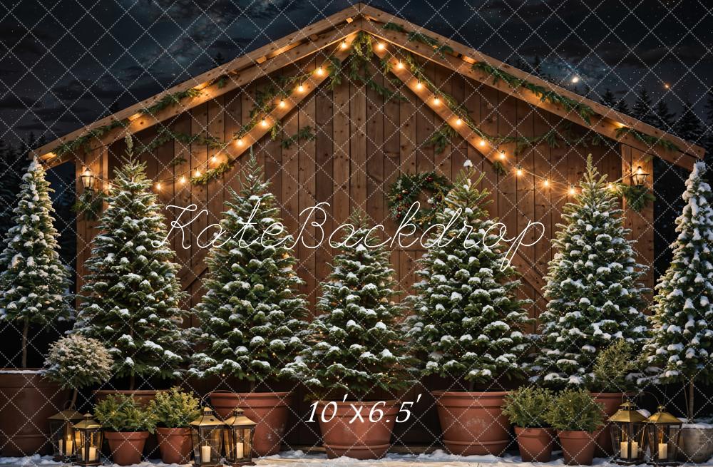 Kate Winter Christmas Farm Dark Brown Wooden Barn Backdrop Designed by Chain Photography