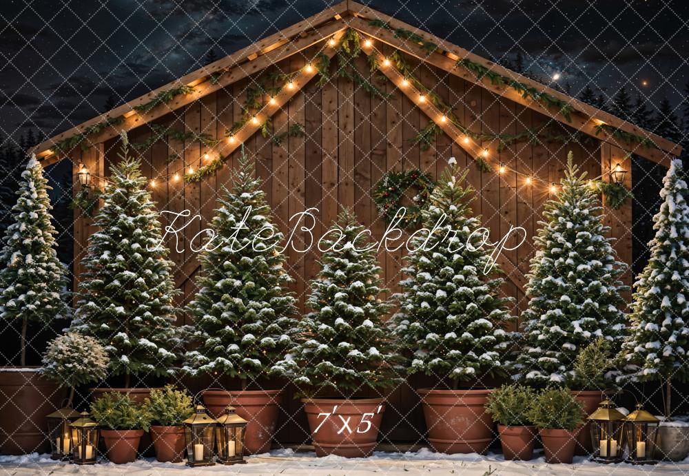 Kate Winter Christmas Farm Dark Brown Wooden Barn Backdrop Designed by Chain Photography