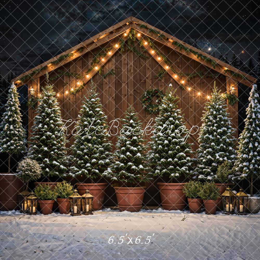 Kate Winter Christmas Farm Dark Brown Wooden Barn Backdrop Designed by Chain Photography