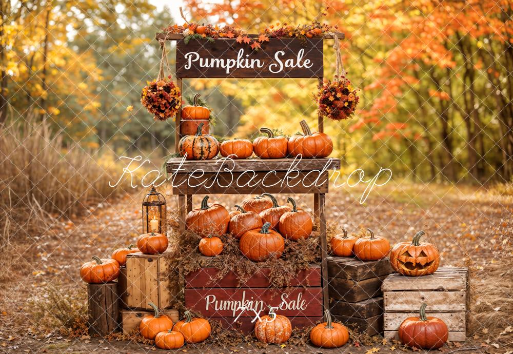 Kate Fall Thanksgiving Halloween Pumpkin Stand Outdoor Maple Forest Backdrop Designed by Emetselch