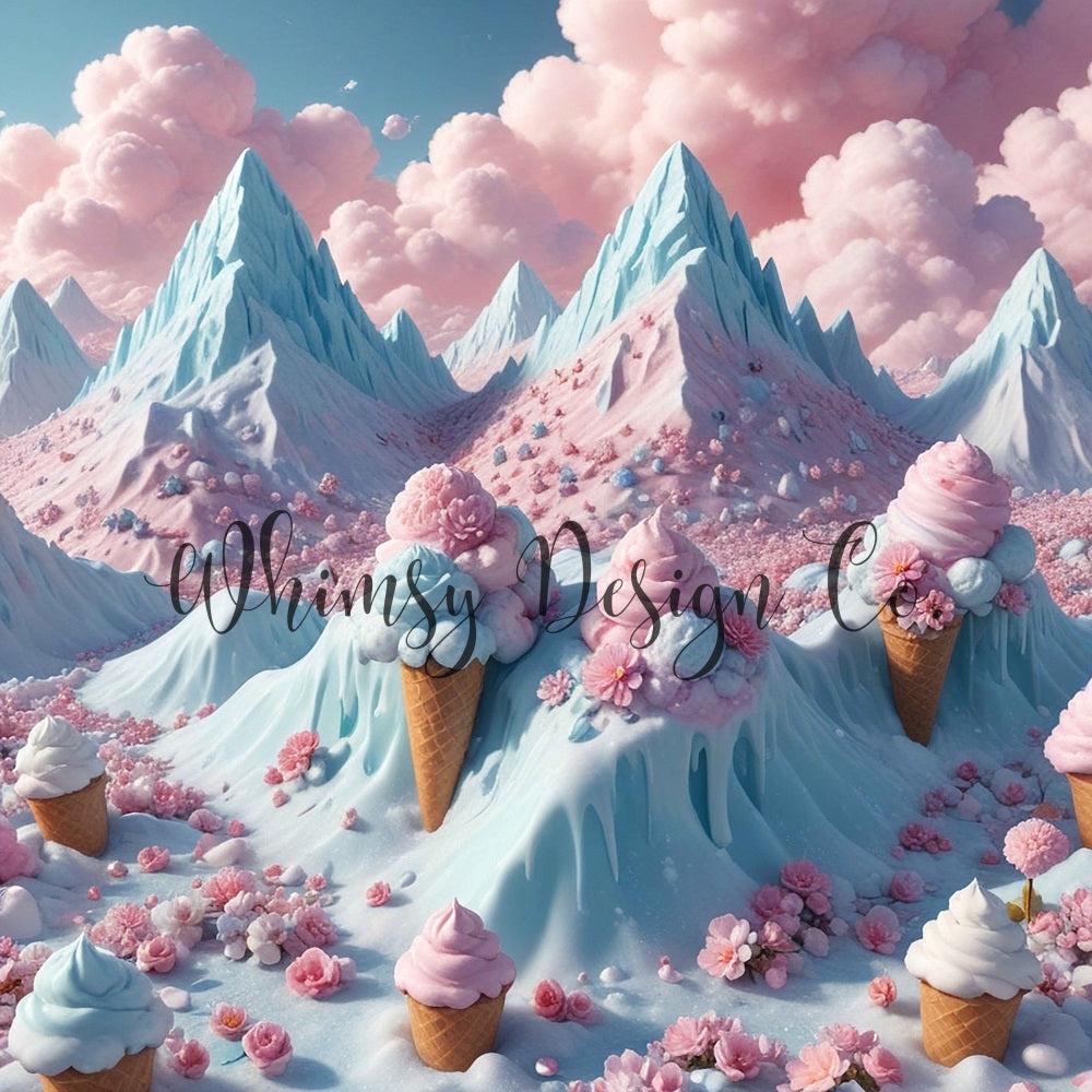 Kate Fantasy Cartoon Blue Pink Cotton Candy Ice Cream Mountain Backdrop Designed By Nora Dishman