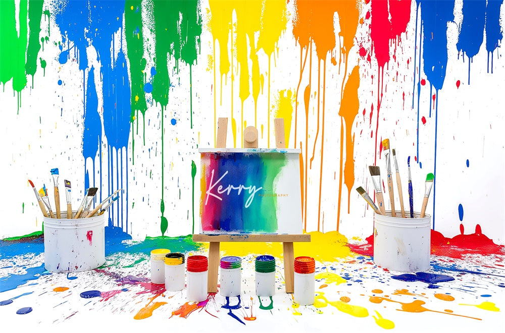 Kate Rainbow Watercolor Graffiti Painting Wall Backdrop for Photography Designed by Kerry Anderson