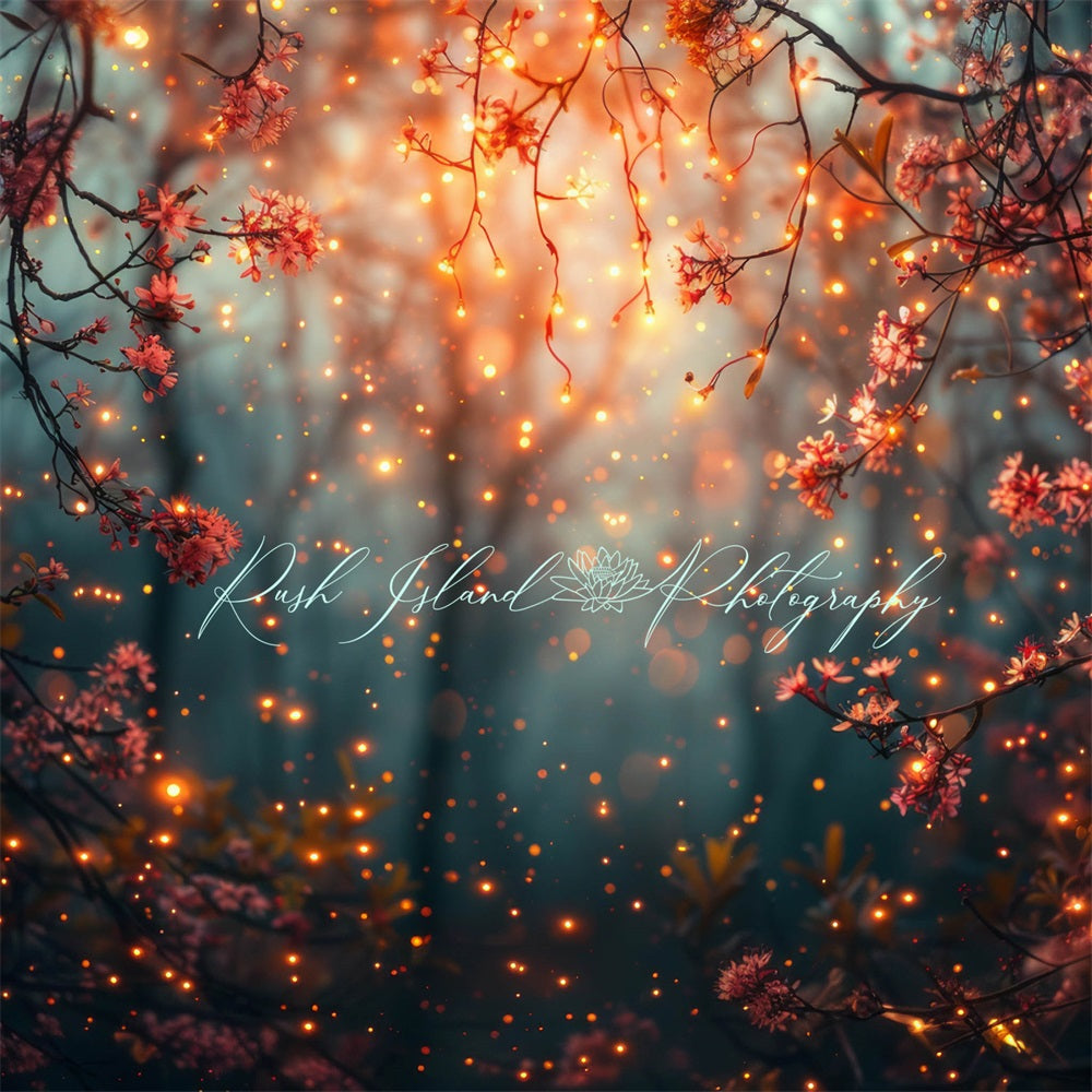 Kate Summer Forest Dark Evening Pink Cherry Blossom Light Backdrop Designed by Laura Bybee