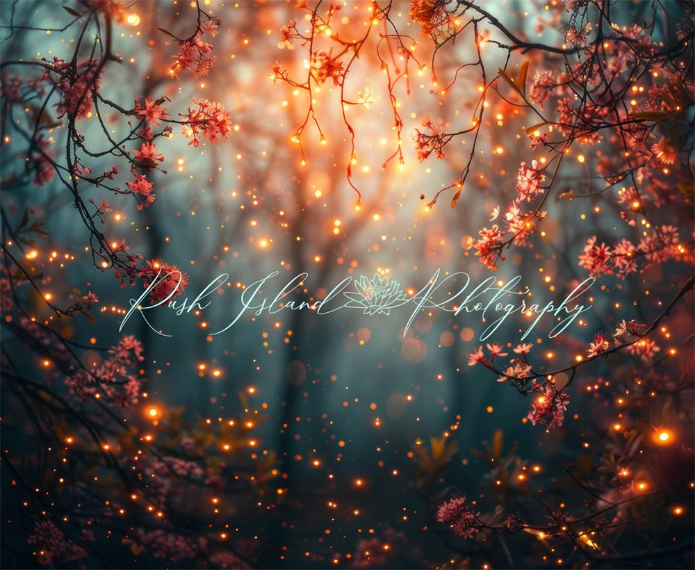 Kate Summer Forest Dark Evening Pink Cherry Blossom Light Backdrop Designed by Laura Bybee