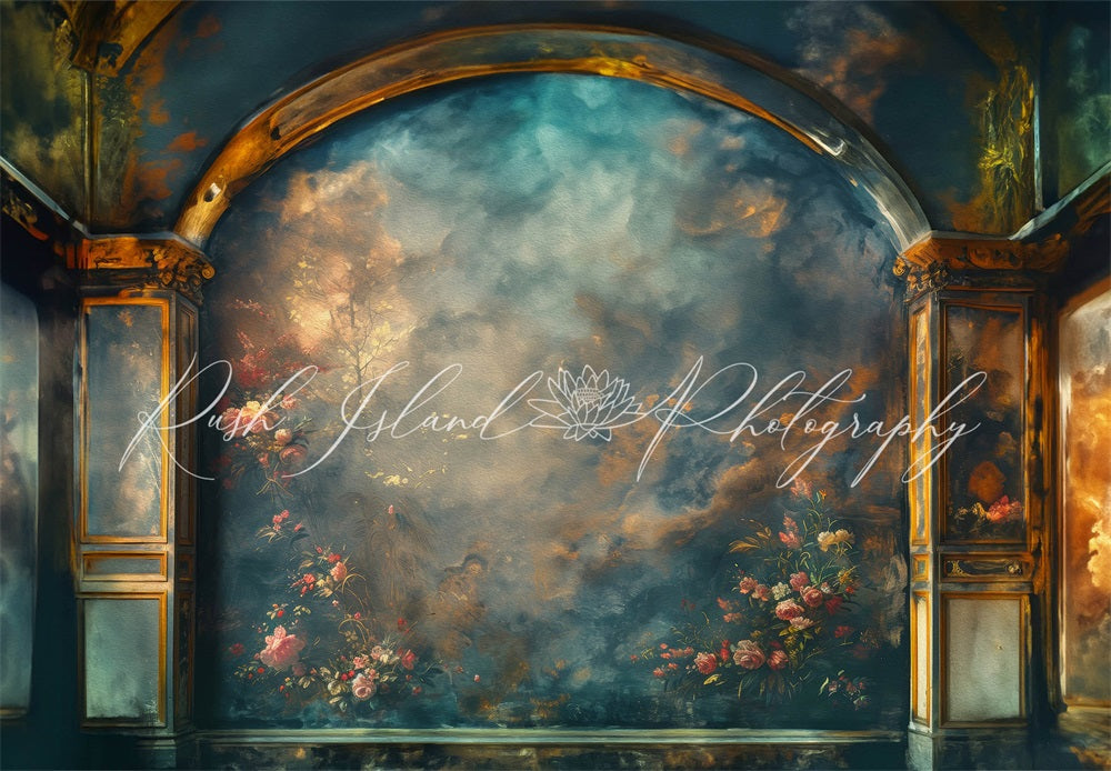 Kate Vintage Dark Fine Art Floral Arched Wall Oil Painting Backdrop Designed by Laura Bybee