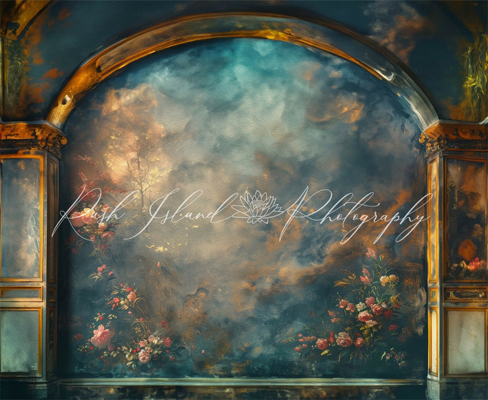 Kate Vintage Dark Fine Art Floral Arched Wall Oil Painting Backdrop Designed by Laura Bybee
