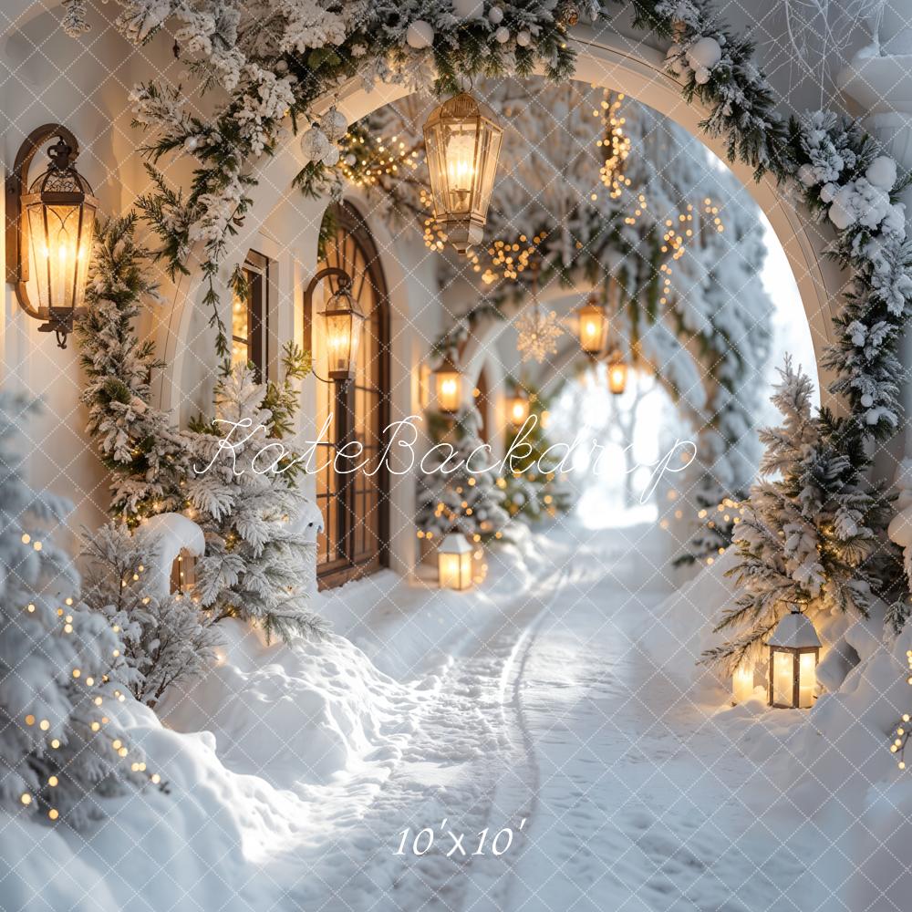Kate Winter Christmas White Flower Arch Snowy Hallway Backdrop Designed by Emetselch