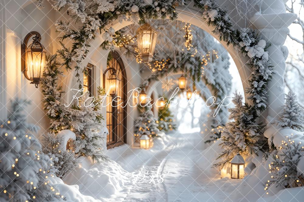 Kate Winter Christmas White Flower Arch Snowy Hallway Backdrop Designed by Emetselch