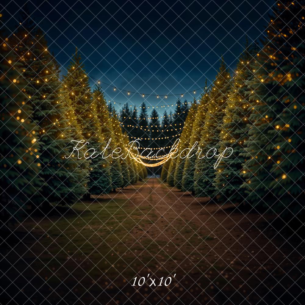 Winter Night Groen Kerstboom Bos Foto Achtergrond Ontworpen door Emetselch