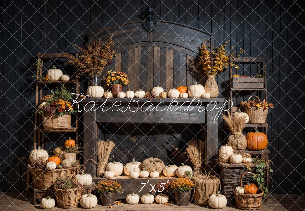 Kate Autumn Boho Pumpkin Black Fireplace Wall Backdrop Designed by Emetselch