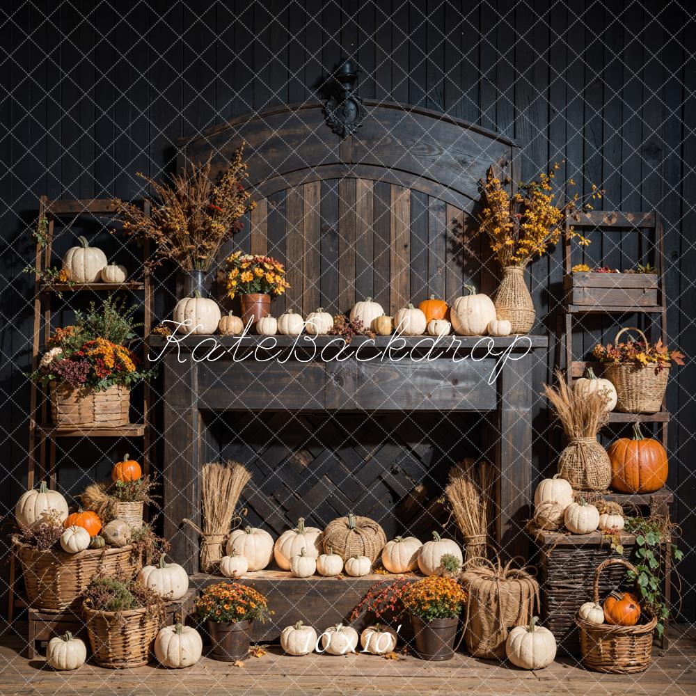 Kate Autumn Boho Pumpkin Black Fireplace Wall Backdrop Designed by Emetselch