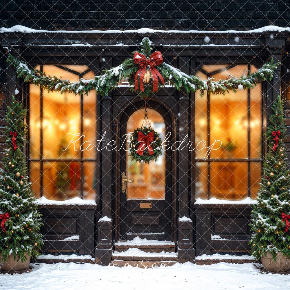Kate Winter Black Retro Broken Brick Wall Christmas Store Backdrop Designed by Emetselch