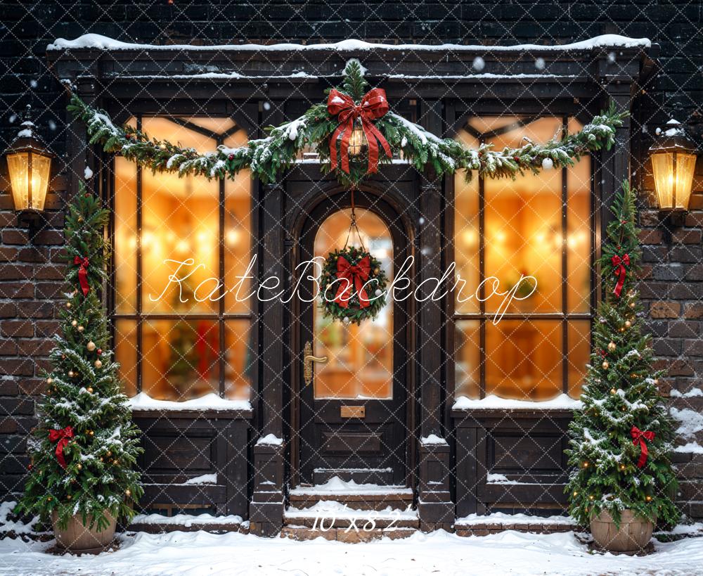 Kate Winter Black Retro Broken Brick Wall Christmas Store Backdrop Designed by Emetselch
