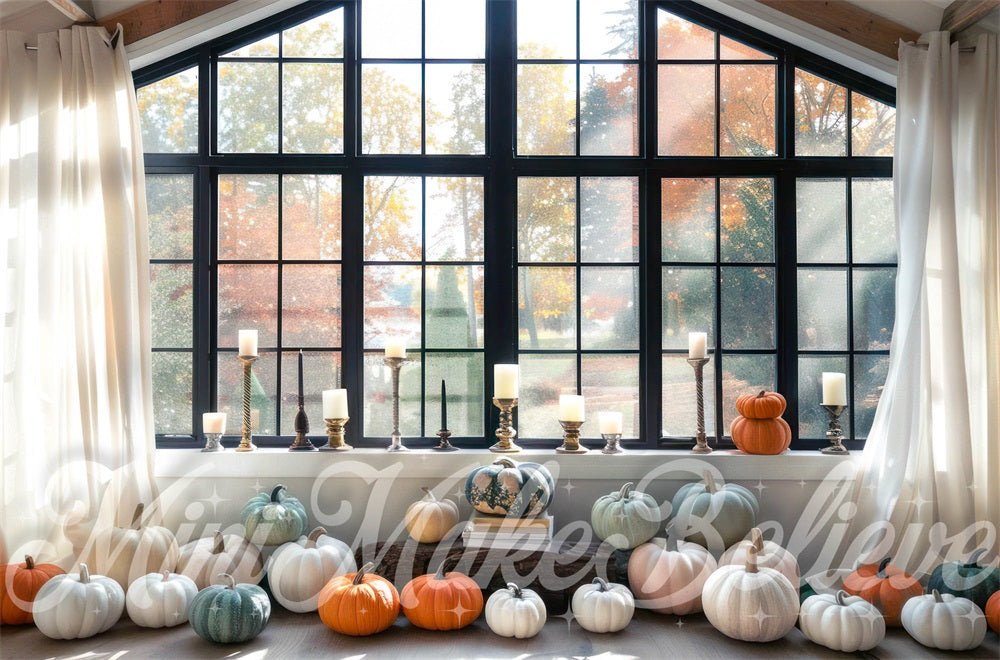Kate Fall Indoor Colorful Pumpkin Black Framed Window Backdrop Designed by Mini MakeBelieve